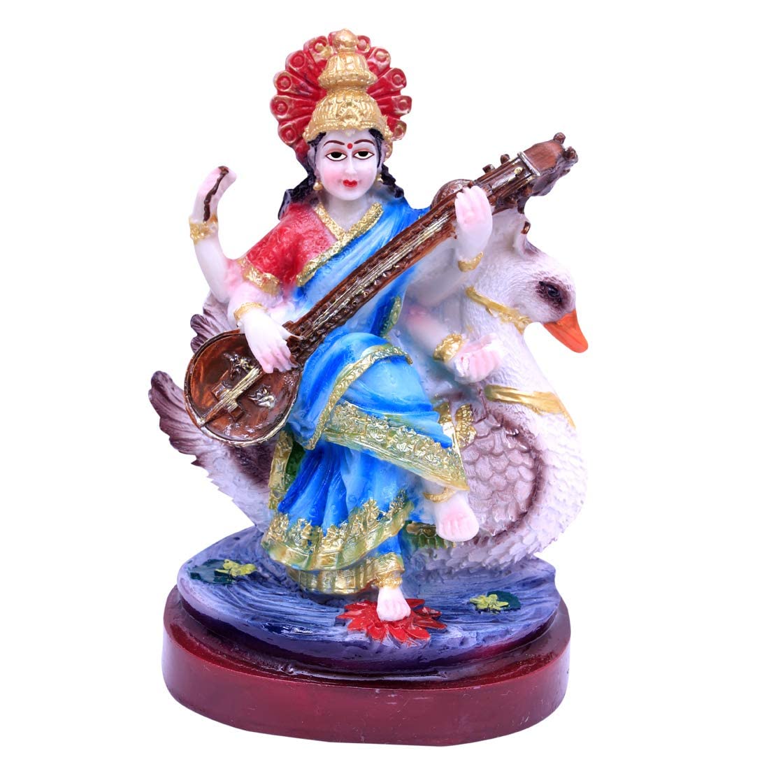 Idole Saraswati bleue pour décoration et Pooja hindoue 19cm