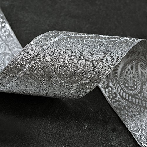 Ribbon 3" Metallic Silver Jacquard Trim By 2 Yards, Smb-76 #TOP2