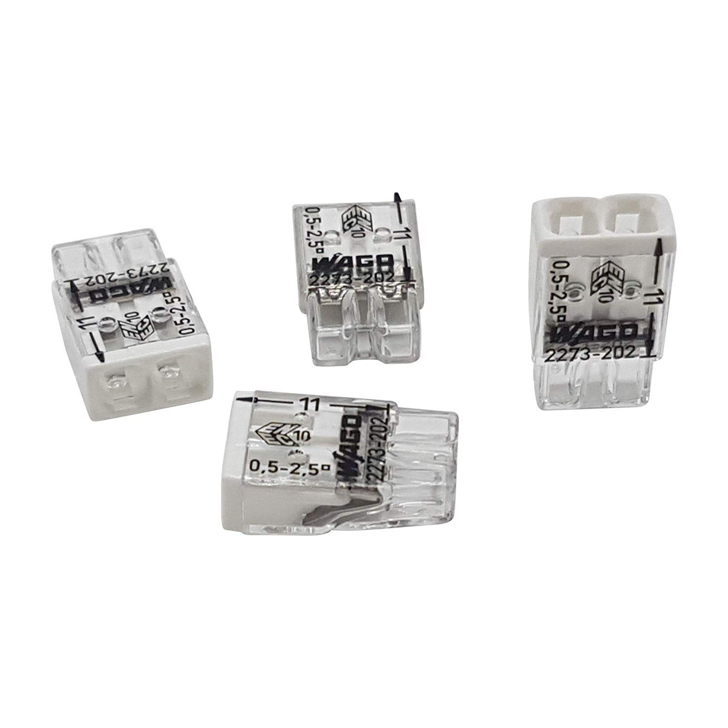 100 Stück Wago Verbindungsklemme 20x2-Leiter 40x3-15x4-15x5-10x8 Serie 2273 0,5-2,5mm² Klemme transparent Kunststoff