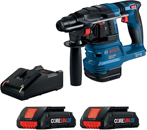 BOSCH GBH18V-22K24 Kit de martillo giratorio sin escobillas SDS-plus Bulldog de pulgadas de 18V con (2) baterías de alimentación avanzada CORE18V