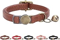THAIN PU Leather Cat Collar Breakaway with Retro Bell - Adjustable, Safe, Comfortable for Cats & Kittens (Brown)