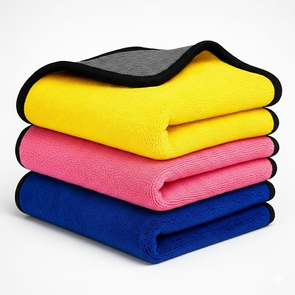 Microfiber Cloth - 3 pcs - 40x40 cms - 500 GSM Multicolor Multipurpose Cleaning Cloths – Super Soft, Lint-Free & Reusable – Ideal for Car, Kitchen, Glass & Home Cleaning-image-29