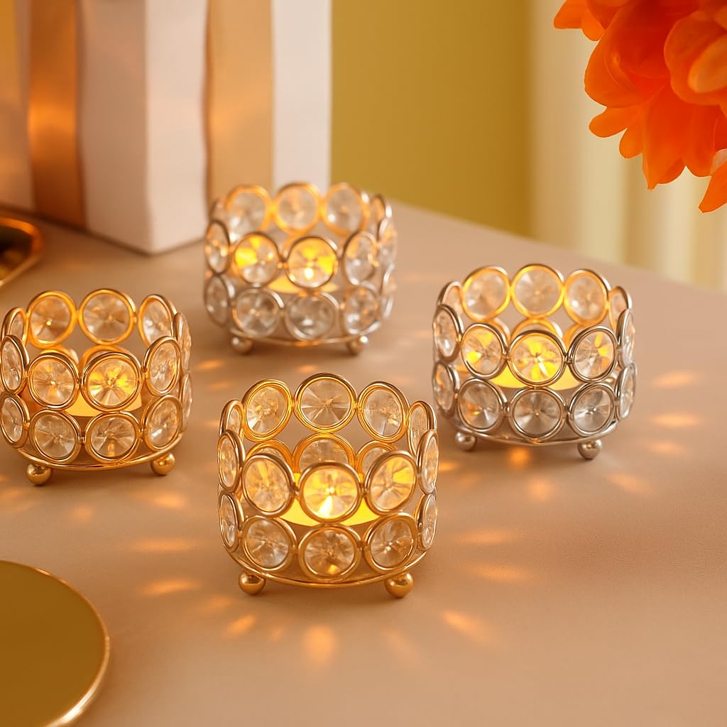 Crystal Tealight Candle Holder for Home Decoration, Diya Diw…