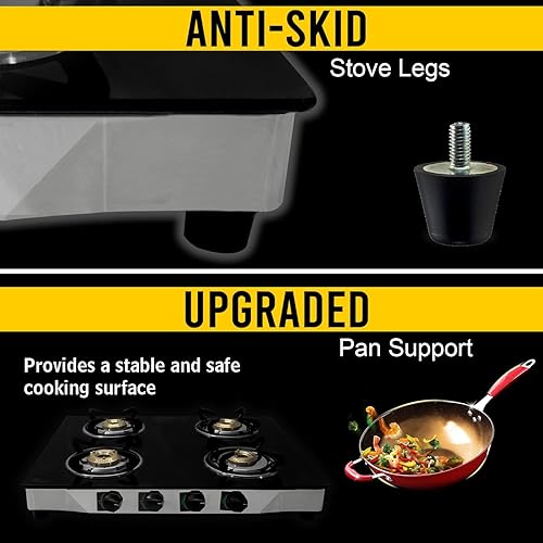Miniatura 6 de Estufa de gas con 4 quemadores - Estufa de gas propano de vidrio templado RV - Quemadores portátiles de gas inoxidable para cocinar - Con manguera y