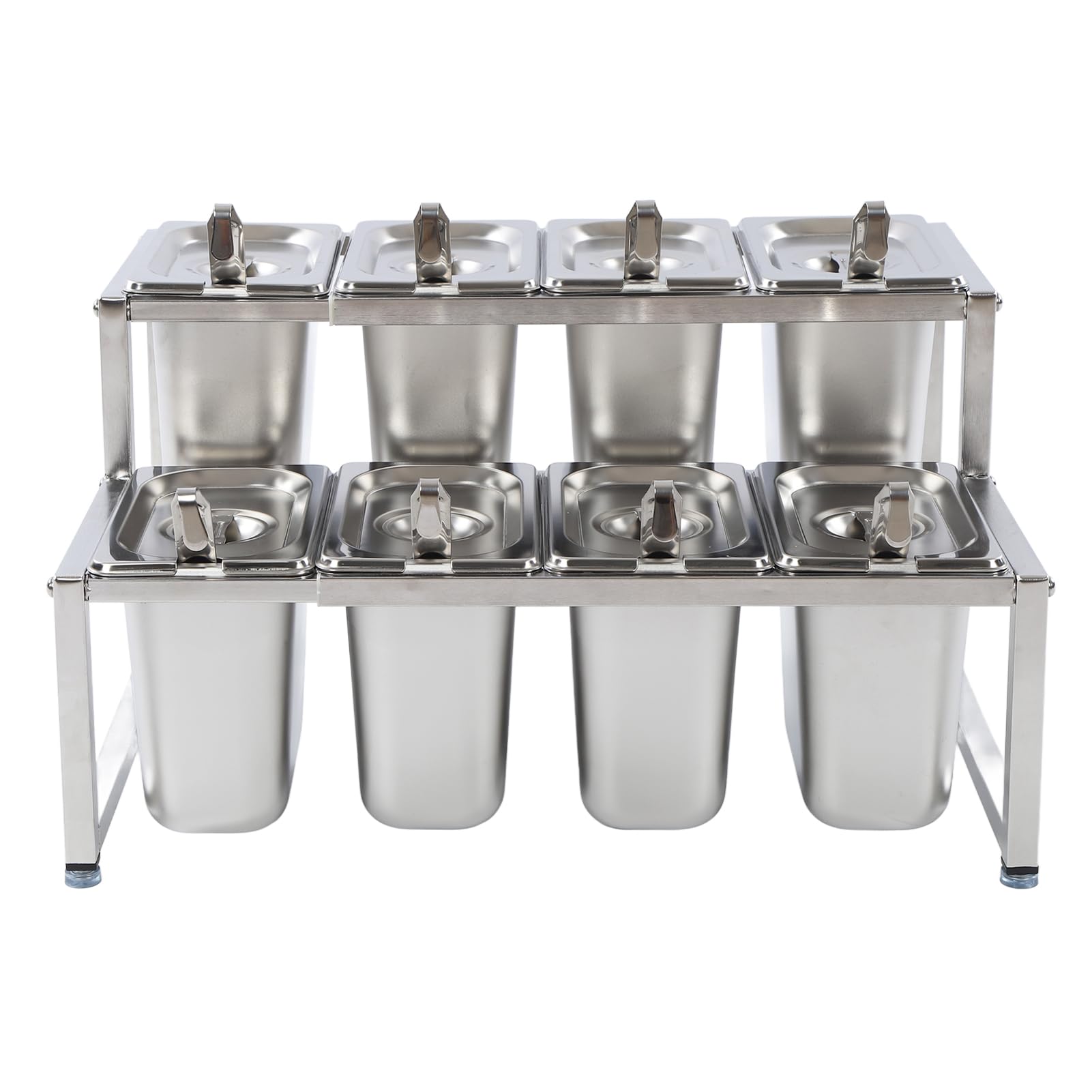 Rejilla telescópica para dispensador de condimentos, soporte para mermelada de acero inoxidable de doble capa con 8 ollas y lavabo de 1,6 L para restaurante buffet, tienda de té (1. Lavabo SHL 8ps)