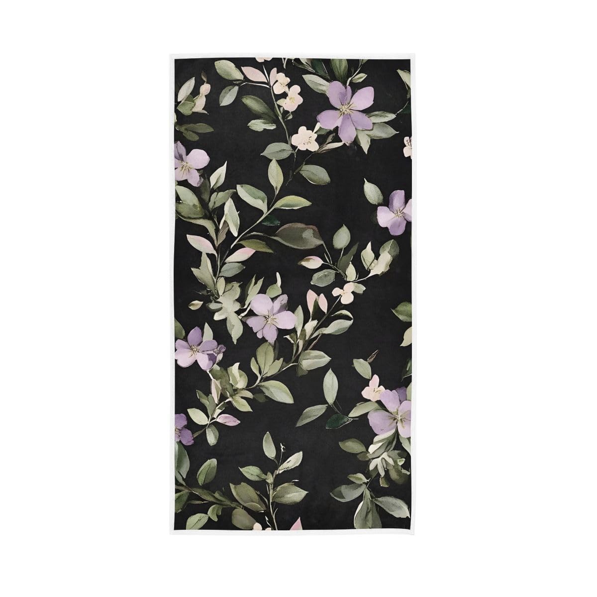 HUYGD Purple Flowers Green Leaves Hand Towel, Bathroom Towel for Bathroom, Gym, Hotel, Spa 15 x 30 Inches