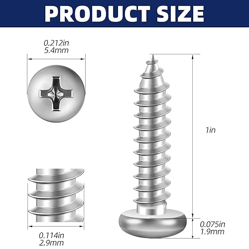 Miniatura 2 de Tornillos autorroscantes Phillips #8 x 12" con cabeza de cacerola para madera, acero inoxidable 304 18-8, paquete de 100