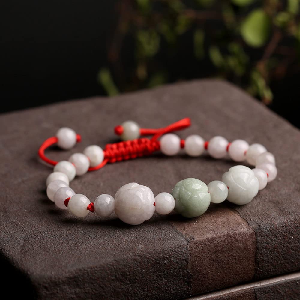 Bracciale intrecciato in corda rossa con giada naturale smeraldo Bracciale con tre rose e pietre preziose Bracciale dell'amicizia con ciondolo regolabile, regalo fortunato for donne e uomini