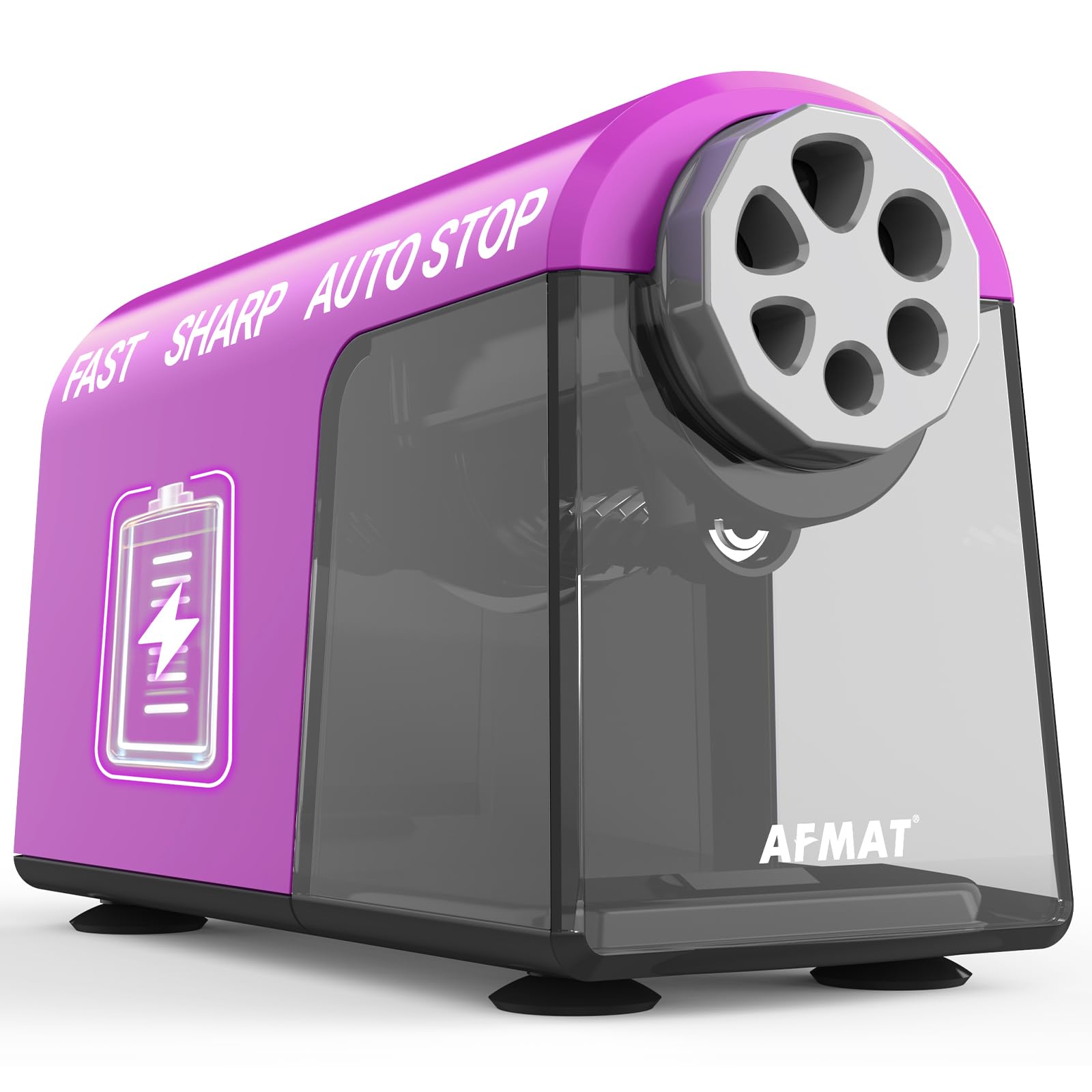 AFMAT Elektrische Anspitzer mit Behälter Robust, 6 Löcher, Klassenzimmer Aufladbar Automatische Bleistiftspitzer, Auto Stop Spitzer Elektrisch für 6-11mm Bleistifte, Schule Büro Lehrer Musthave