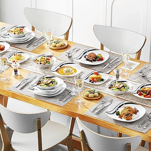 VEWEET, Series Fiona, 30-Piece Dinnerware Sets for 6, White Dishes Set with Black and Gray Stripes, Porcelain Dinner Set Including Dessert Plates, Soup Plates, Dinner Plates, Cups & Saucers by VEWEET - Image 8