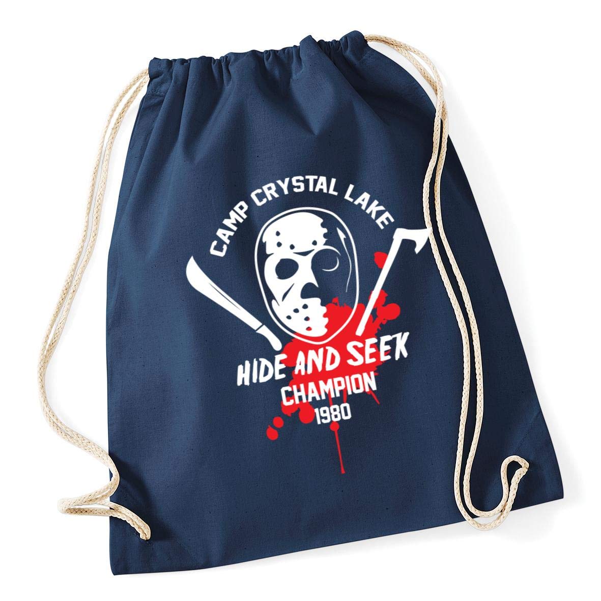 Hippowarehouse Camp Crystal Lake Hide And Seek Champion 1980 Drawstring Cotton School Gym Bag 37cm x 46cm, 12 litres
