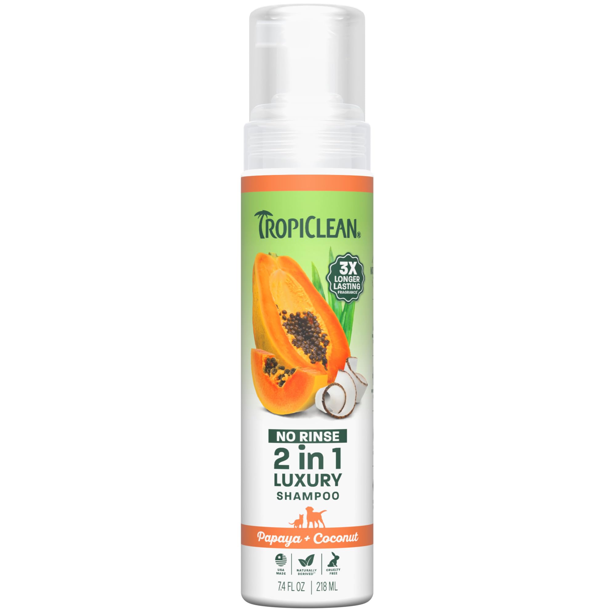 TropiClean No Rinse Waterless Dog Shampoo | Detangling & Deodorizing Dry Shampoo for Smelly Pets | Moisturizes Dry Skin | USA Made | Papaya Scent |