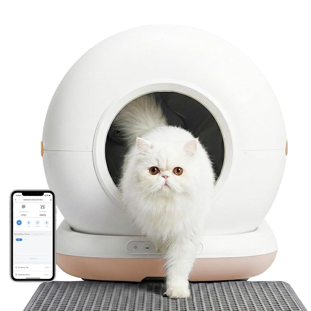 Haustier CB001 Akıllı Otomatik Kedi Tuvaleti, APP ile Uzaktan Kontrol, 75lt Hazne, 7lt Çöp haznesi, Ağırlık sensörlü (BEJ)