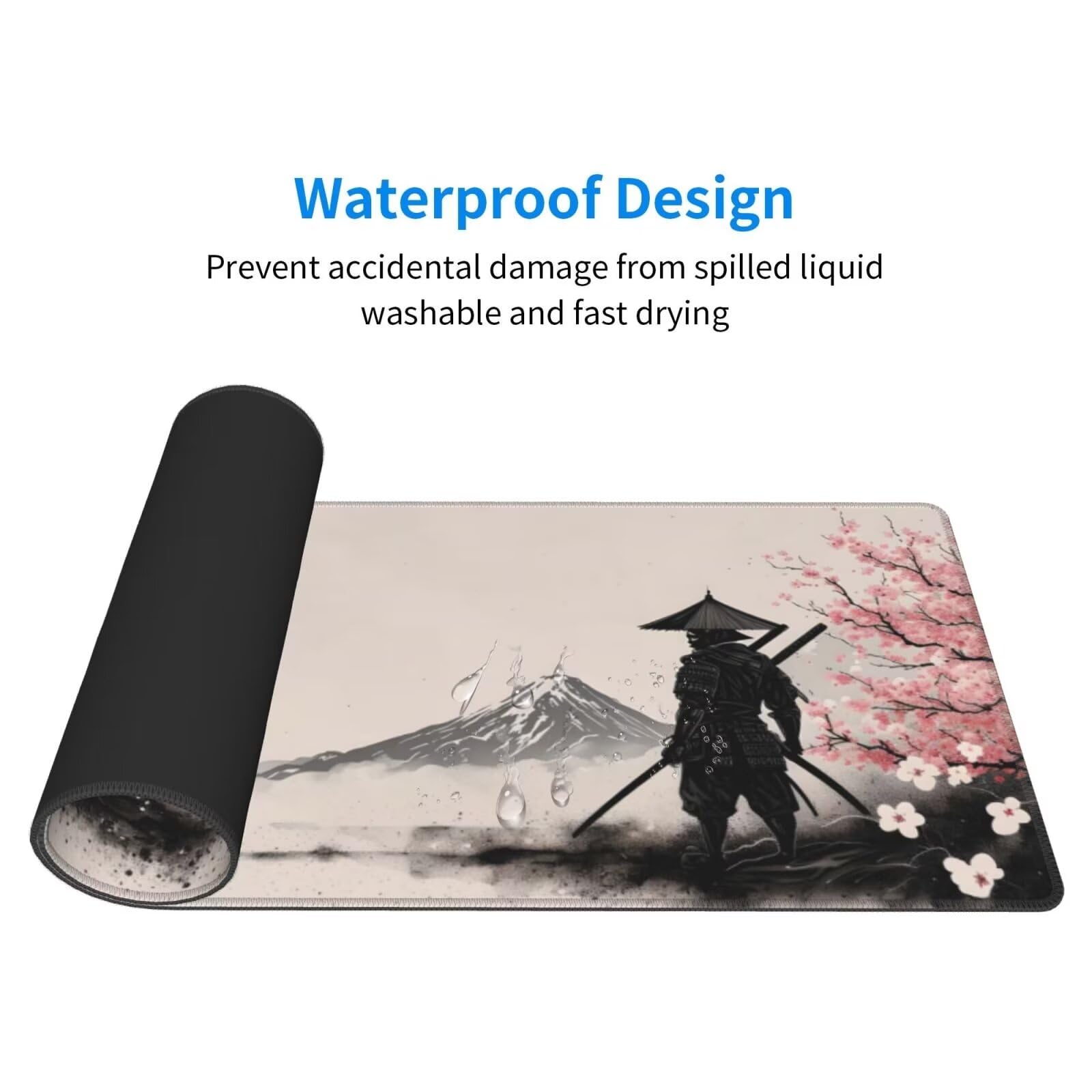 Tappetino Mouse, Tappetino Mouse Gaming Grande XXL 1500x800x3mm Tappetino Scrivania Mouse Pad, Base in Gomma Antiscivolo, Bordi Cuciti,Lavabile, Mousepad per Ufficio e Gaming (Paesaggio samurai) R-652