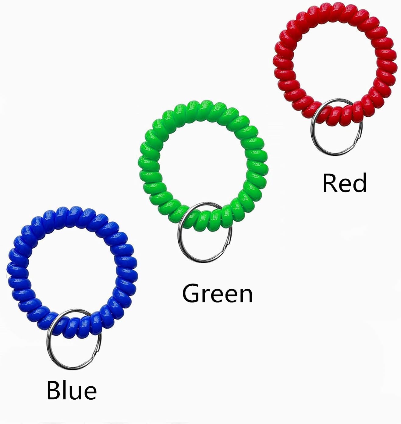 Pack of 6 Colorful Spring Spiral Wrist Coil Key Chain, Wristband Key Ring, Bracelet Keychain