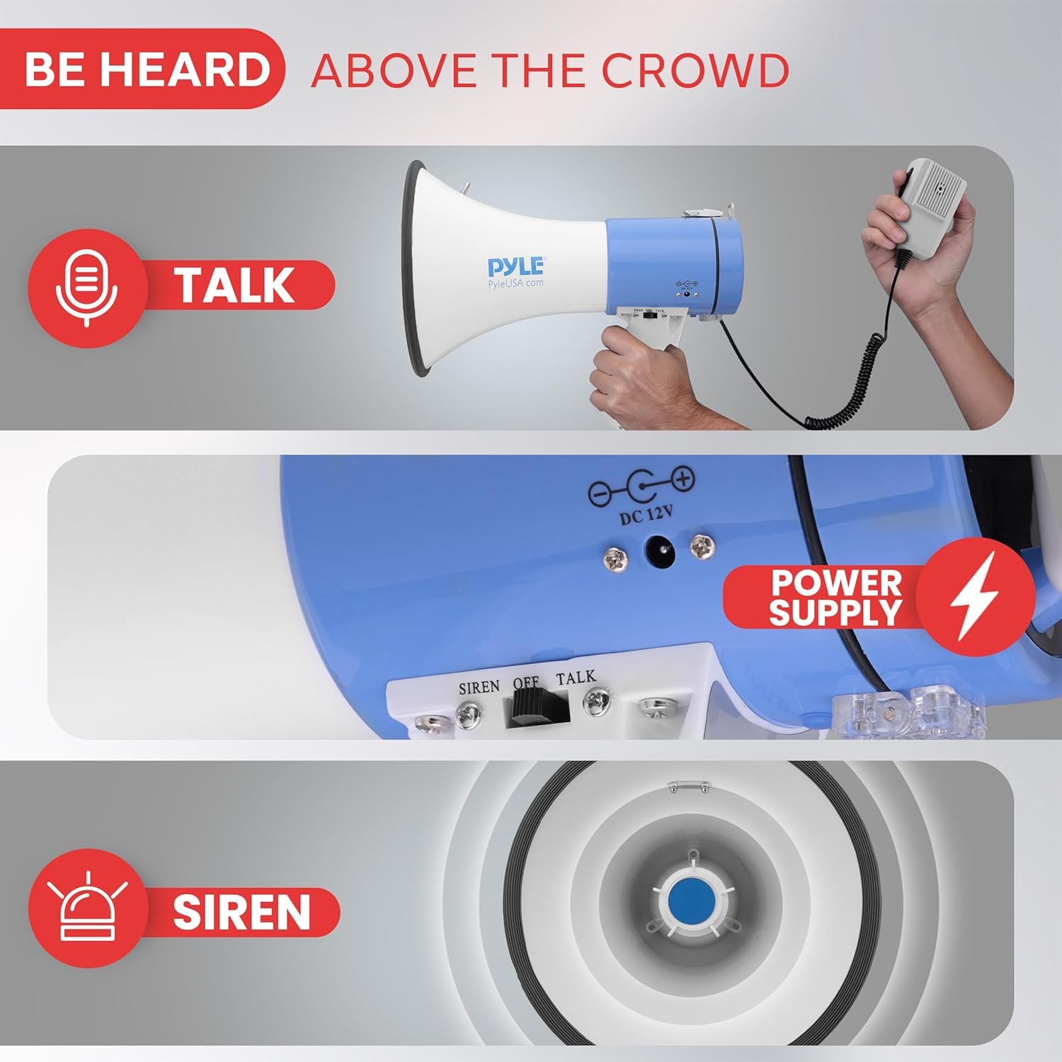 Pyle Altavoz megáfono de 50 W con micrófono, megáfono de megáfono Fuerte con Sirena y Volumen Ajustable, Mega teléfono Hailer Fuerte, Uso en Interiores y Exteriores, Recargable, policía