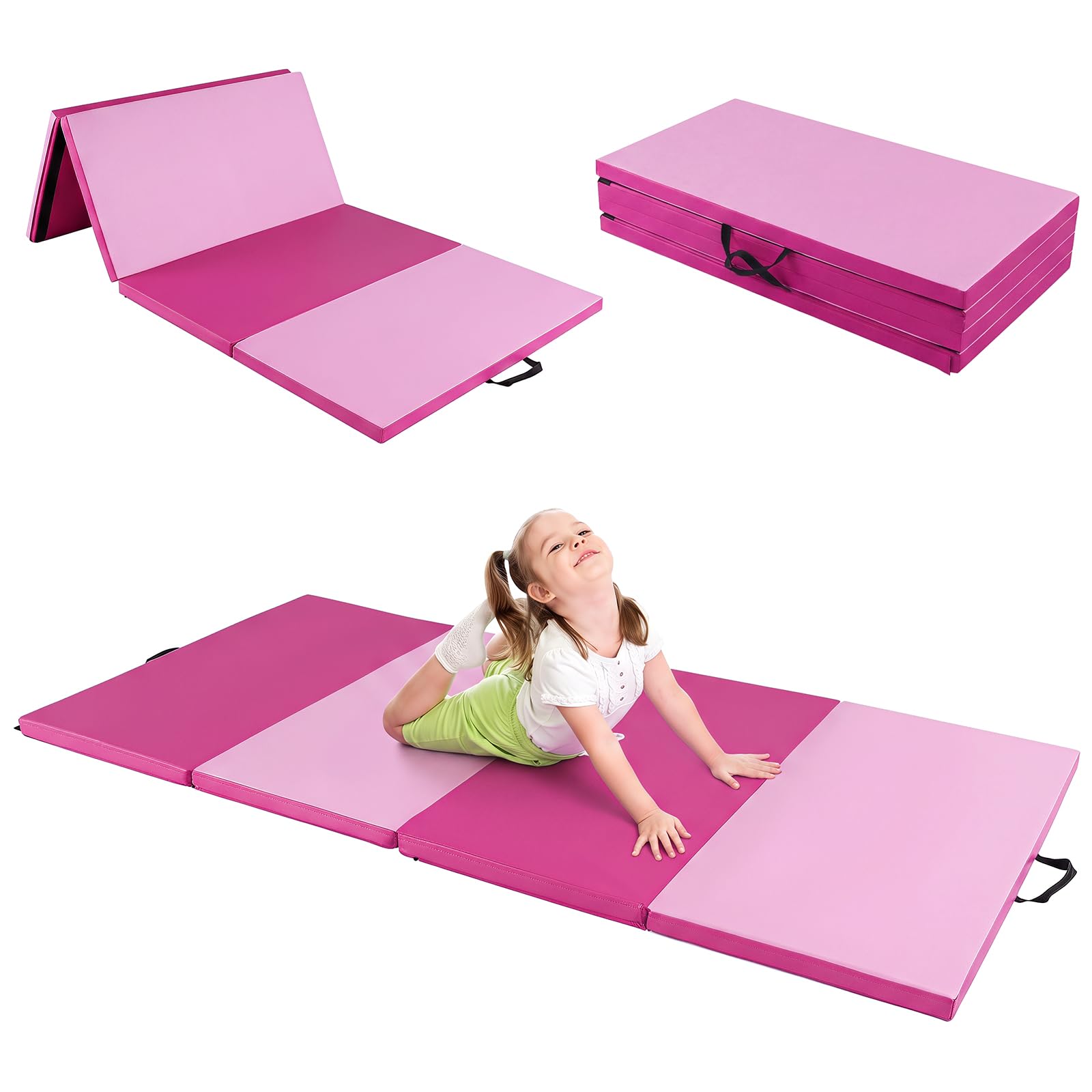 COSTWAY 240 x 120 x 5cm Weichbodenmatte, Gymnastikmatte klappbar,Dunkelrosa