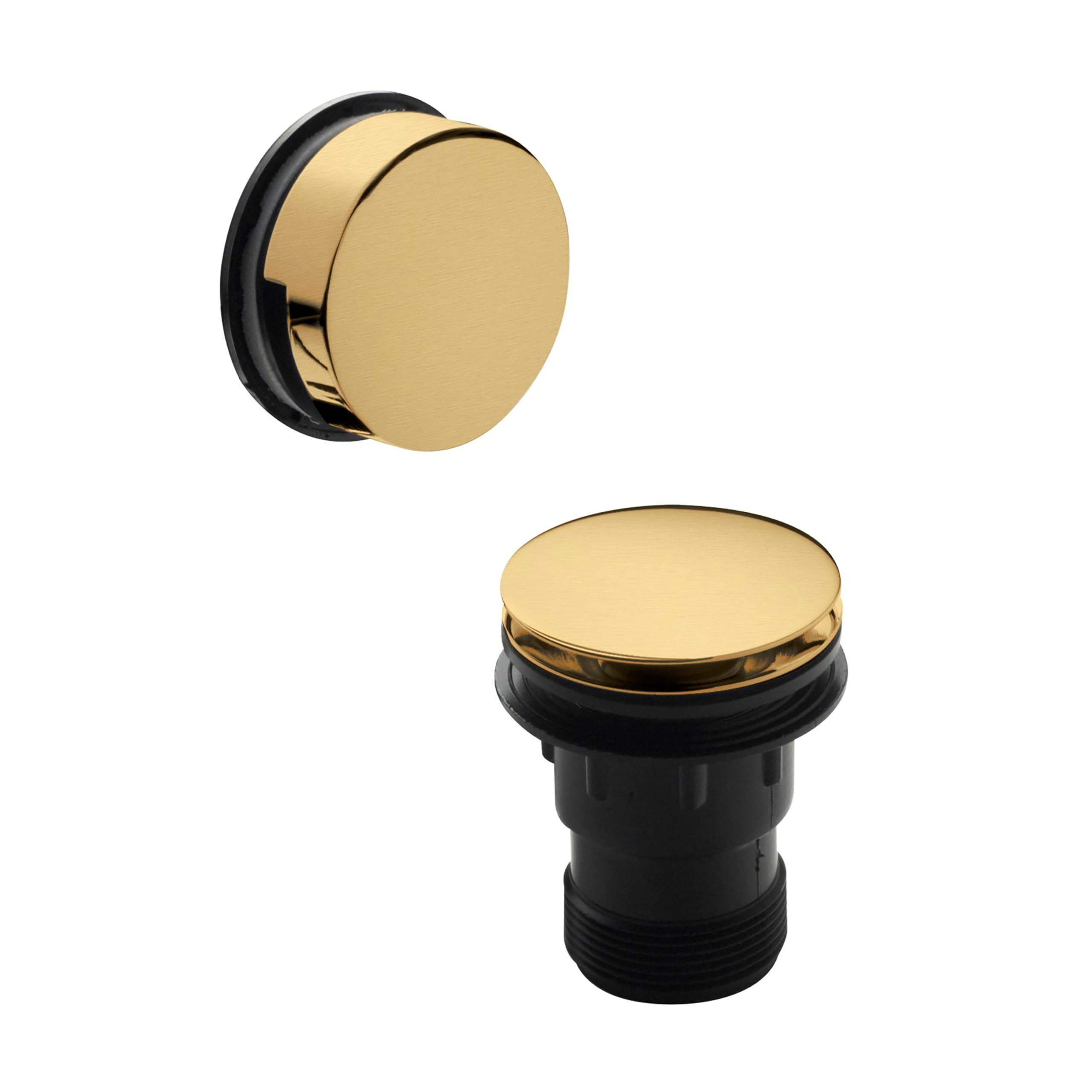 Balterley Bath Push Button Waste and Overflow Set, Round Click Clack Waste with Overflow, Push Button Bath Plug Replacement, Click Clack Bathtub Plug Replacement - 70 x 100 x 70 mm (Brushed Brass)