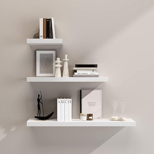 Miniatura 4 de WELLAND Estante flotante blanco de 48 pulgadas, estante de pared de 9 pulgadas de profundidad con soporte invisible para sala de estar, dormitorio,