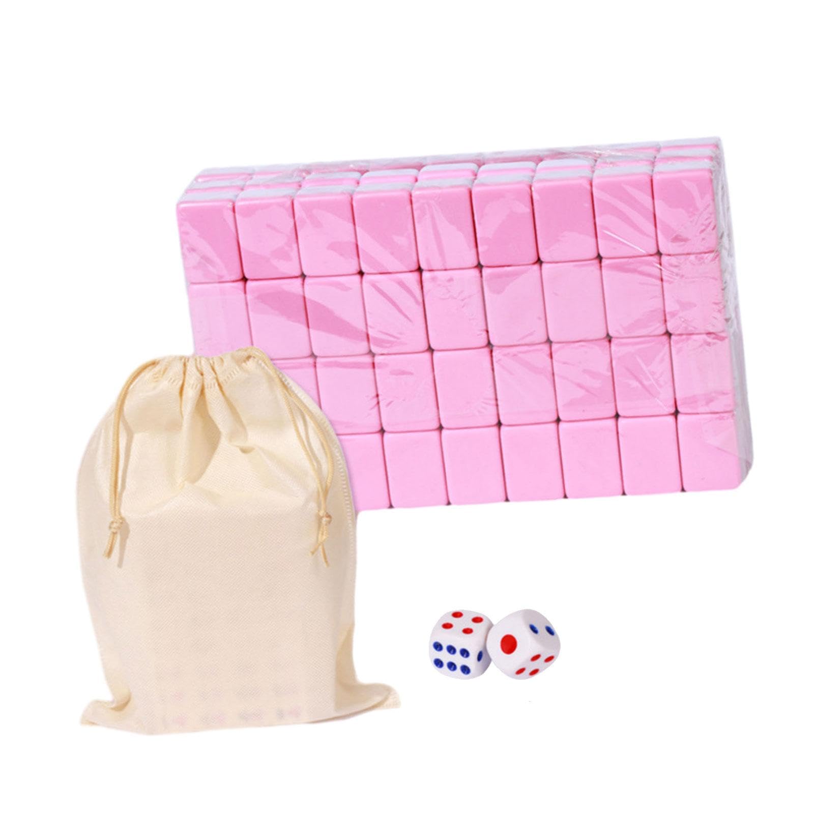 MagiDeal Mahjong Chino Mini Juego de Mesa Portátil 144 Fichas Set Clásico con Bolsa Y Dados Mejora Estrategia Y Concentración Adecuado para Aprendizaje, 24mm Rosa