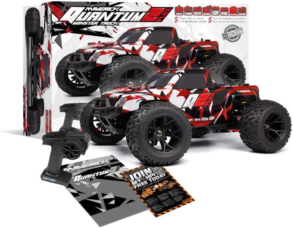 Maverick Quantum2 MT Flux Brushless 1/10 RTR Monster Truck and accessories in box