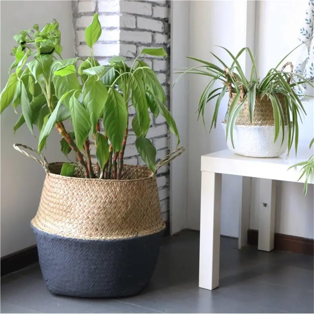 1 opakowanie, kosz do przechowywania prania z trawy morskiej, organizer na zabawki, bambusowa doniczka na kwiaty(Half gray,32cm)