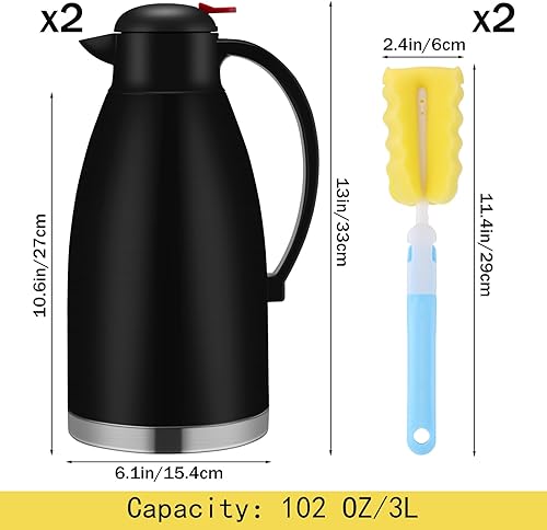 Miniatura 9 de Nuogo 2 jarras térmicas de café de 102 onzas con aislamiento de acero inoxidable de doble pared al vacío, olla térmica con cepillo para uso en casa