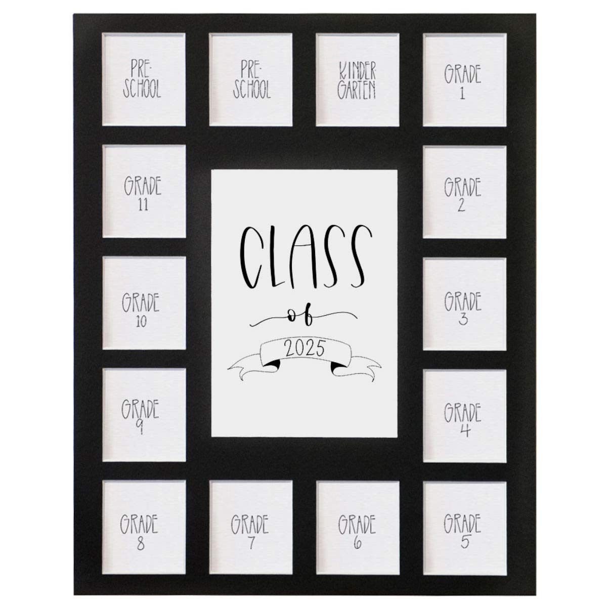 Rustic Red Door Co. RRD Class of 2025 Photo Mat (11 x 14) - Photo Collage Picture Frames Mat for School Pictures School Picture Frame Pre-K to 12 Mat - No Frame Black Photo Mat (15 Photos)