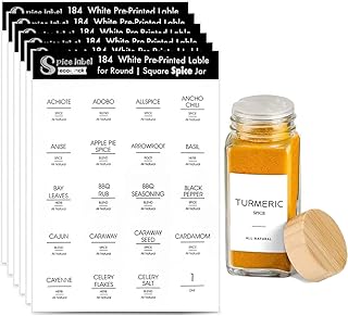 Spice Jar Labels Stickers, Spice Labels Preprinted 184 Pcs, Minimalist Spice Labels Stickers, Waterproof Seasoning Labels for Kitchen Jars, Bottles