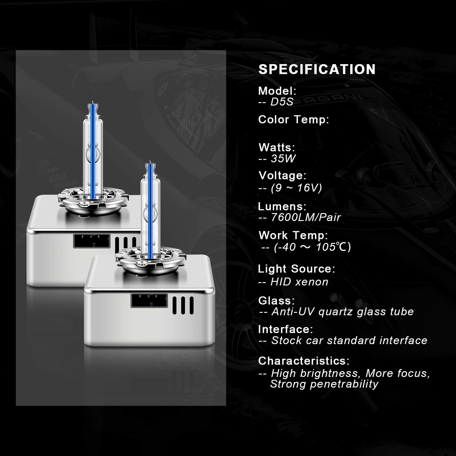 WinPower D5S Xenón Bombilla 35W 8000K HID Auto Lámpara Faro Delantero Azul Base Metálica X-Treme Vision 12 V Kit de Conversión HID, 2 Piezas