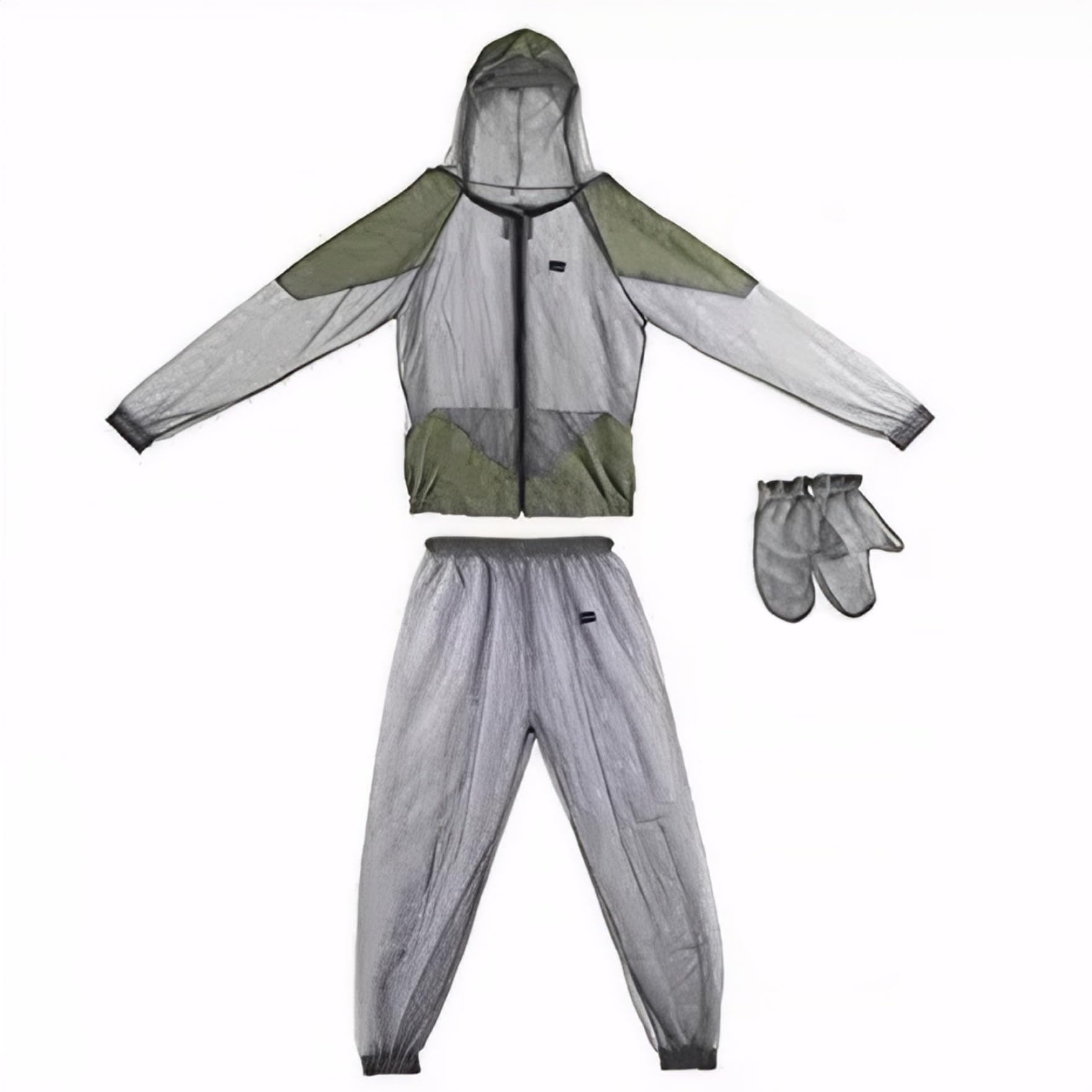 Mosquito traje para hombres mujeres 1 set translúcido transpirable anti -mosquito ropa con chaqueta con cremallera capucha y pantalones y guantes ropa de malla liviana.