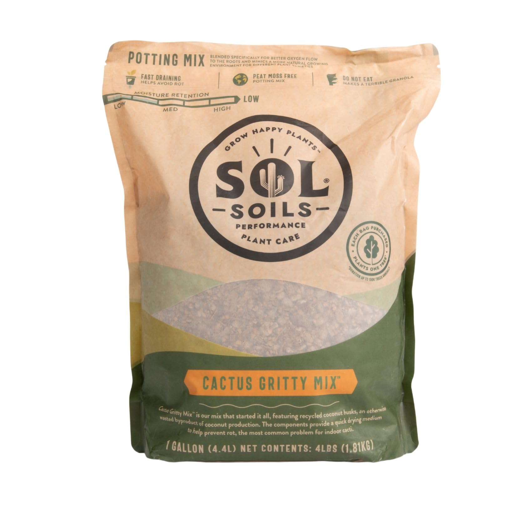 Sol Soils Miscela per invasatura di cactus granuloso, drenaggio rapido, senza muschio di torba, 1 gallone, buccia di cocco, granito, argilla, pomice