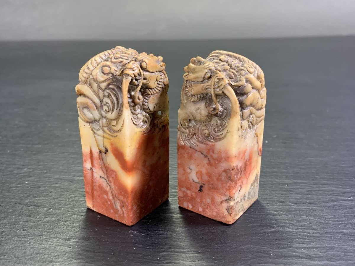 Amazon.co.jp: 書道 寿山石龍刻鈕印材一対 印章 篆刻 : おもちゃ