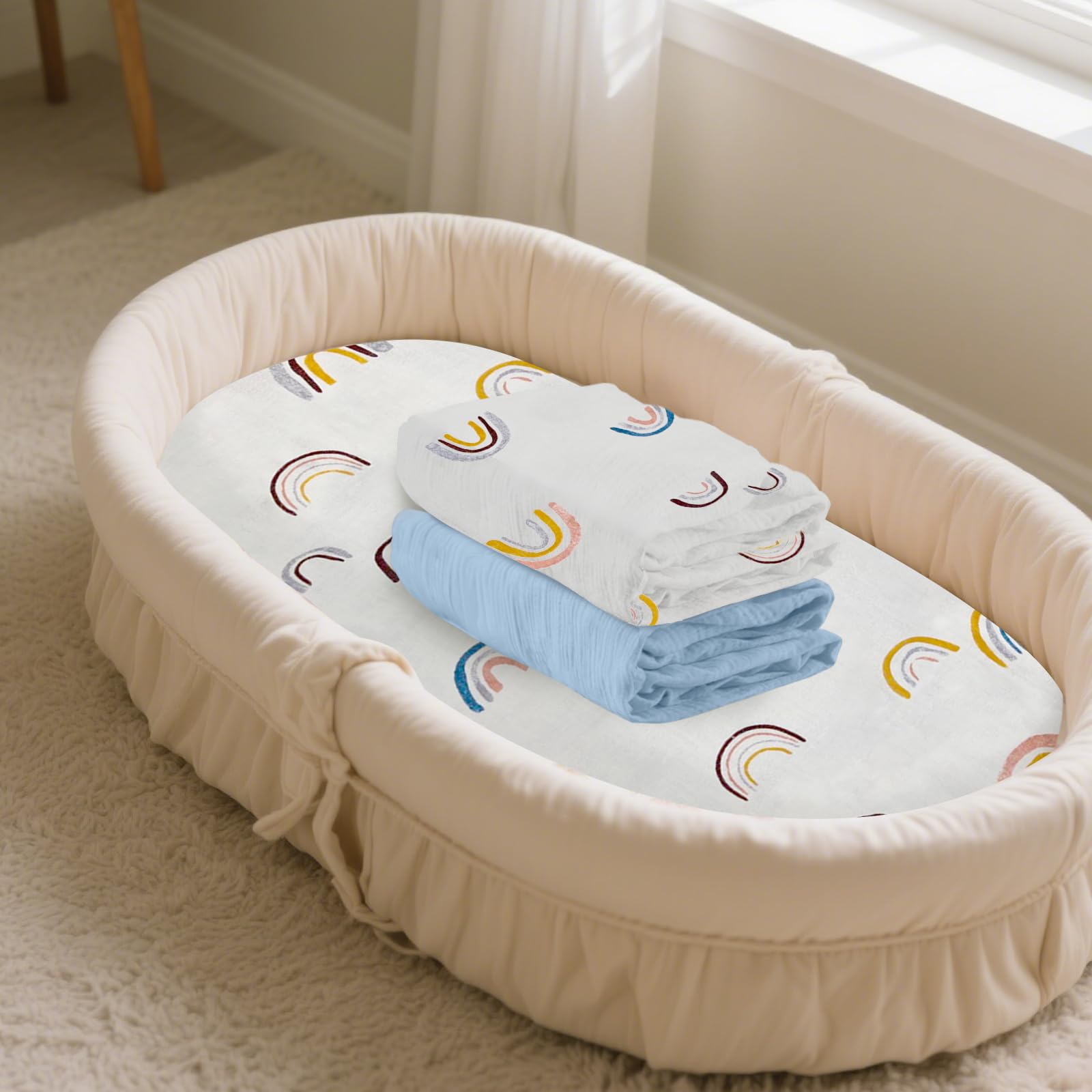 2pcs Sábana Bajera Cuna Bebé 82x41cm Muselina Algodón Ajustable Sábanas Carrito Bebé Protector Colchón Capazo Funda Recién Nacidos