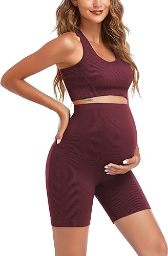 Conjunto de maternidad de 2 piezas para mujer, brasier y pantalones cortos para el embarazo, conjuntos de ropa de descanso para entrenamiento de yoga