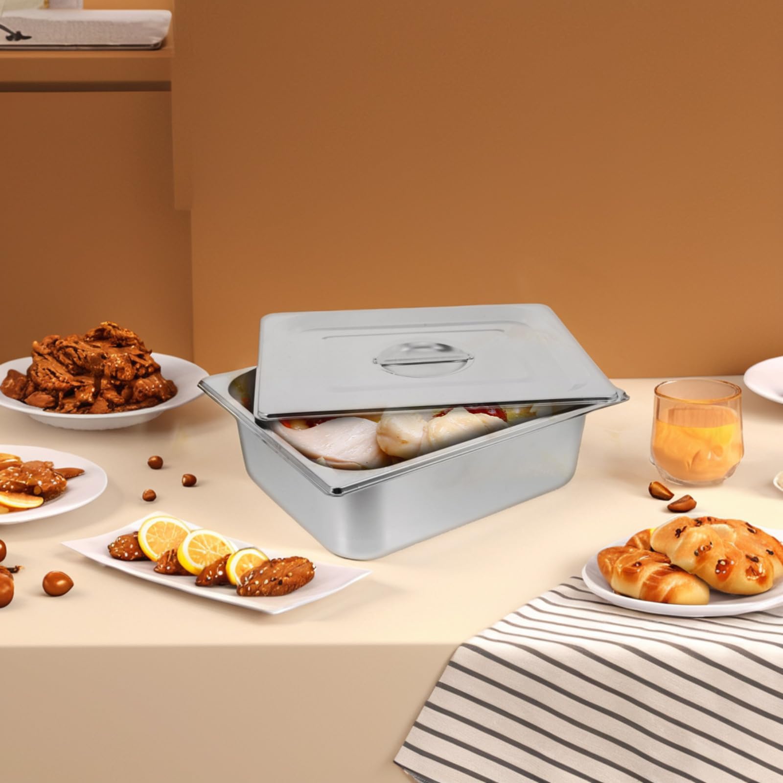 Bac Robuste Inoxydable Inox Couvercle Acier avec Gastro en 1/1 Taille Fiable pour Cuisines Commerciales et Grands Événements de Restauration