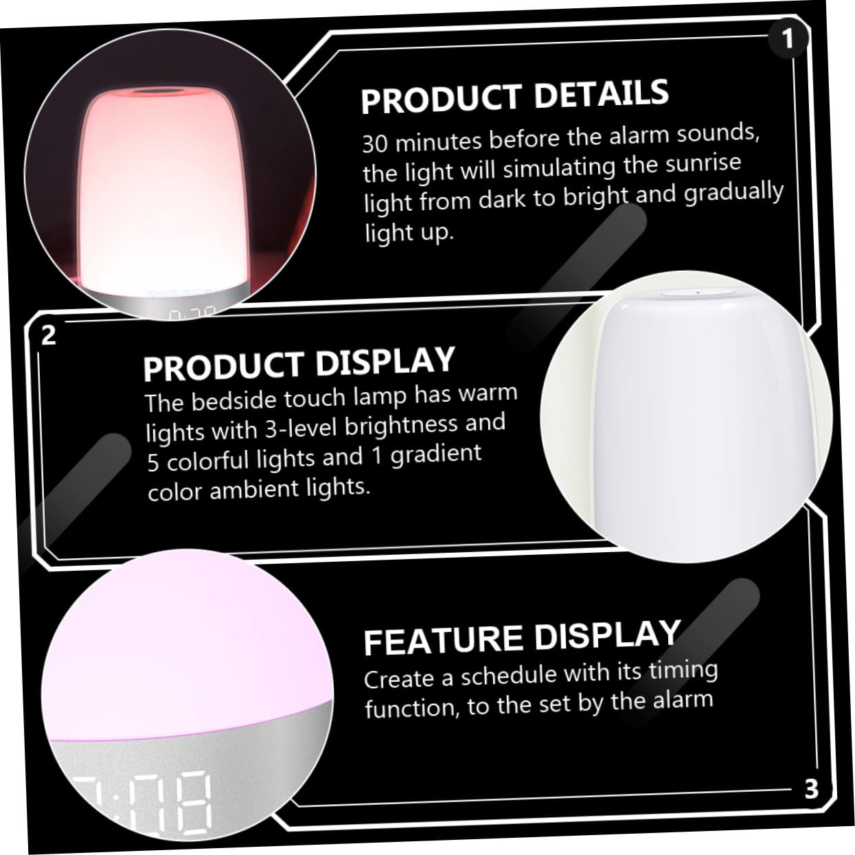 Veilleuse De Réveil LED Lampe De Chevet Tactile Minuterie Et Simulation Aube pour Chambre à Coucher