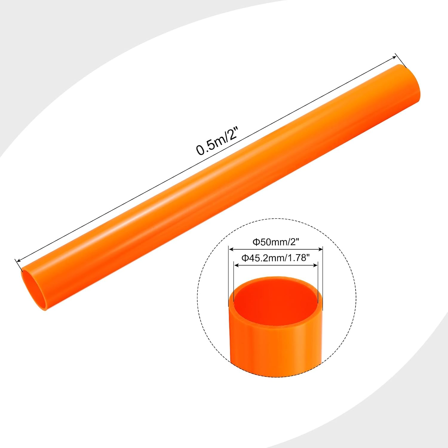 MECCANIXITY 2 Inch PVC Rigid Tube Round Pipe 45.2mm ID 50mm OD 500mm Orange High Impact for Water Pipe, Crafts, Decoration, Cable Sleeve