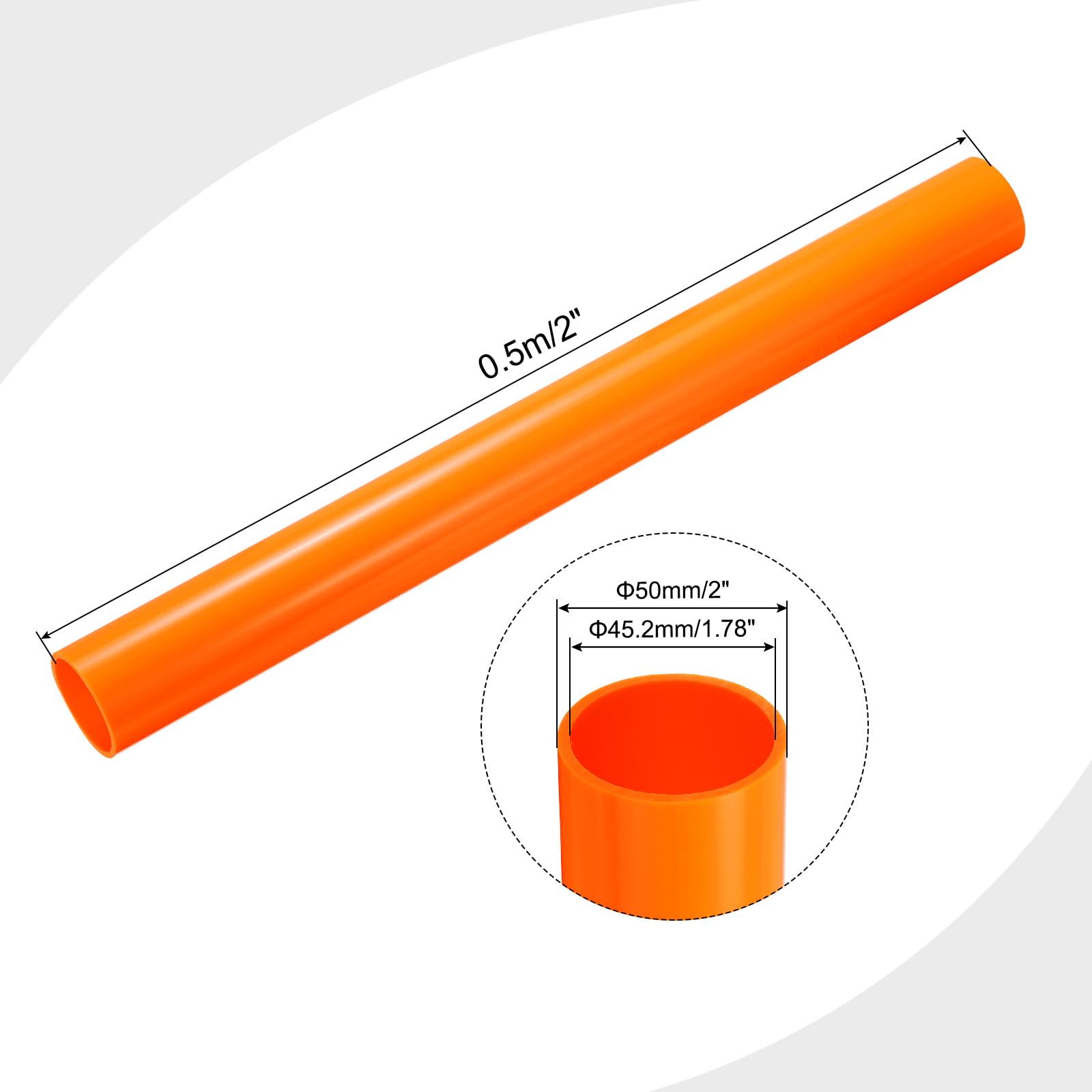 QUARKZMAN Tubo Rigido Rotondo in PVC da 2 Pollici 45,2mm ID 50mm OD 500mm Arancione Ad Alta Resistenza per Tubo Acqua, Artigianato, Decorazione, Guaina per Cavi