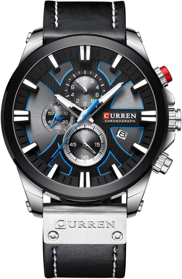 Mens Watches Luxury Chronograph Big Dial Male Watch Wrist Leather Waterproof Sport Army Military