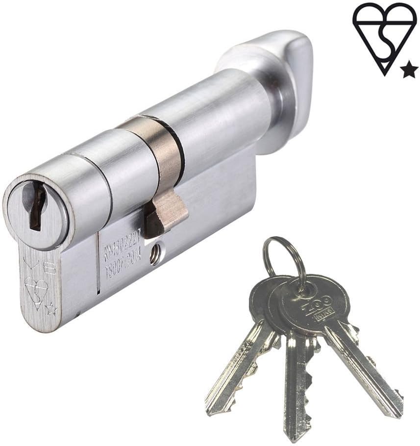 Euro Profile High Security Kitemarked Door Lock Cylinder & Thumb Turn Lock 110mm (55/55mm) Satin Chrome