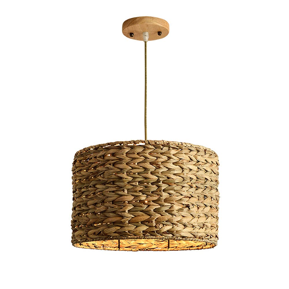 SYAXVOM Vintage Bamboo Weaving Handwoven Pendant Light with Adjustable Height Retro Rattan Chandelier for Bar Round Natural Lampshade E27 Fixtures