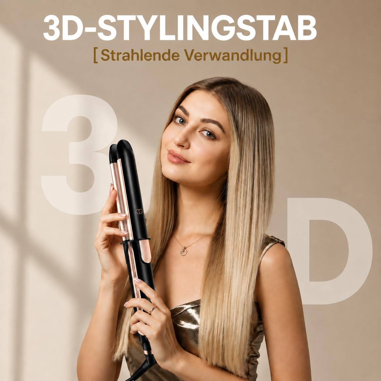 Glätteisen 2-in-1 Professioneller Haarglätter & Lockenstab Golden Goods – Titanplatten mit Keramikbeschichtung, LCD-Display, schnelles Aufheizen, 12 Temperaturstufen bis 230 °C, 360° Drehkabel