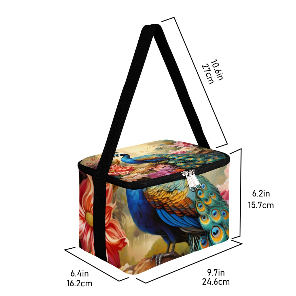 GzLeyigou Lunch Bags for Women Men 9 Cans,Colorful Peacock Hot & Cold Food Delivery Bag Insulated Grocery Bag Insulated Lunch Box Flowers Cooler Bag for Office Work Picnic Beach