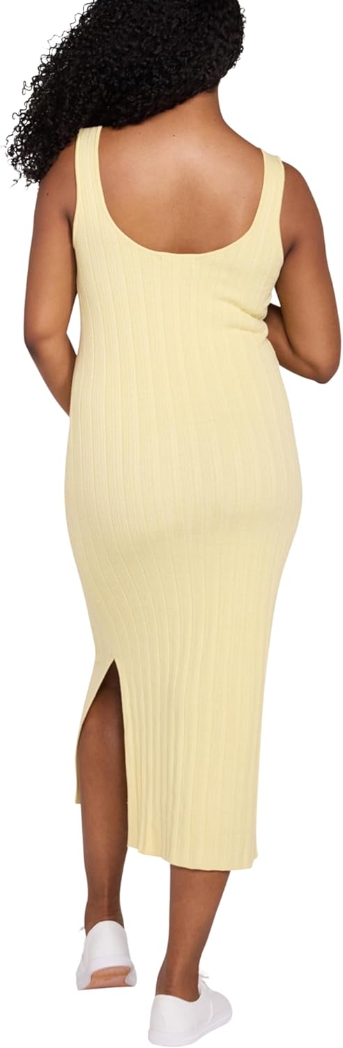 Motherhood Maternity Women's Sleeveless Scoop Neck Ribbed Sweater Bodycon Midi Pregnancy Dress