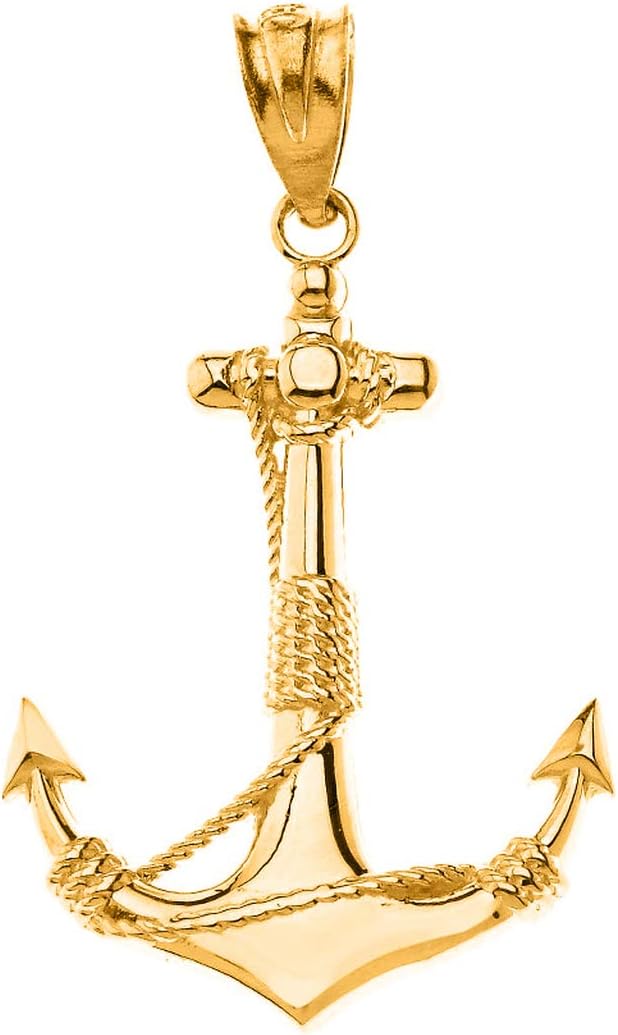 14K Gold Rope Wrapped Fouled Anchor Charm Pendant - Choice of Gold Color