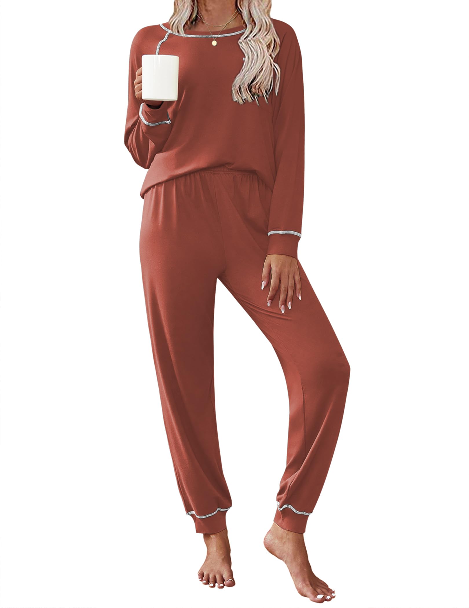 Ekouaer Pajamas Set for Women Soft Comfy Pjs Jogger Lounge Sets | Pullover Long Sleeve Sleepwear,Fall Jogger Loungewear,Gift for Mom,Wife,Friends