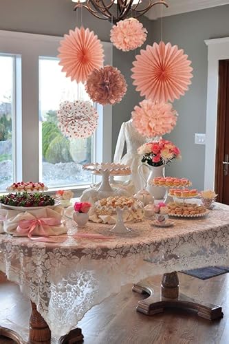 Roségold Deko 12pcs Pompons Rose Gold Seidenpapier Pompoms Geburtstagsdeko Papier Fächer Rosa Pom Poms Set für Party Mädchen