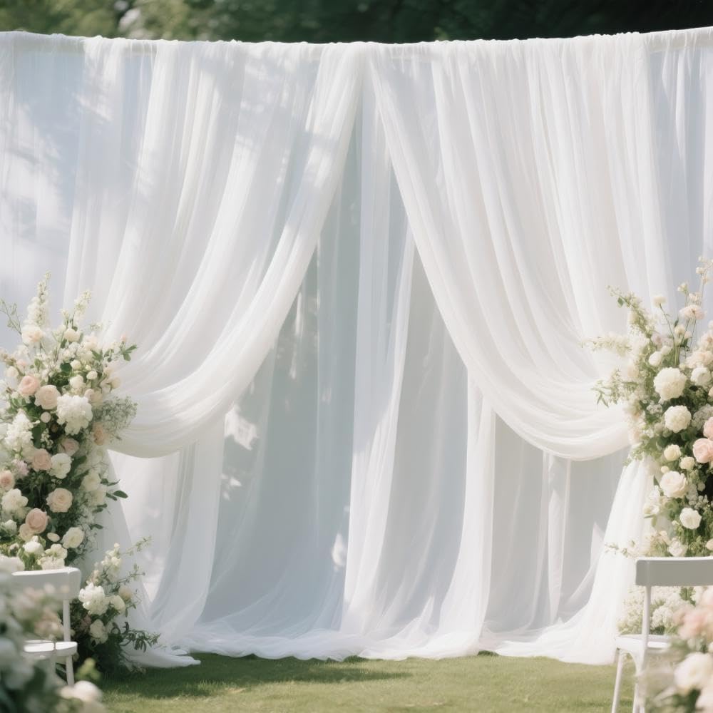 10 Yard White Chiffon Fabric Sheer Draping for Wedding Tulle Voile Material Arbor Backdrop Canopy Birthday Party Engagement Anniversary Bridal Shower Sewing & DIY Decorations
