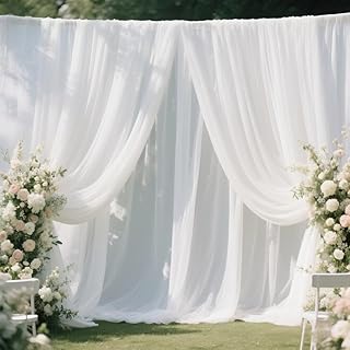 10 Yard White Chiffon Fabric Sheer Draping for Wedding Tulle Voile Mater...
